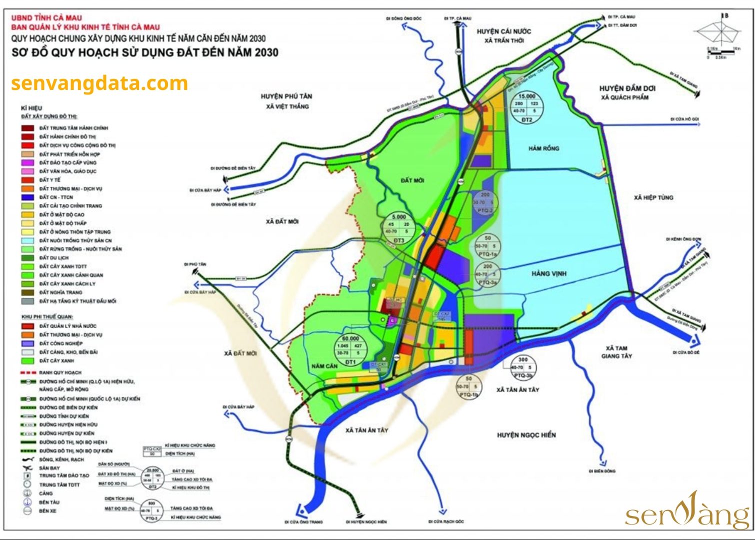 Sơ đồ quy hoạch xây dựng khu kinh tế Năm Căn đến năm 2030. Nguồn: Báo cáo nghiên cứu thị trường Tỉnh Cà Mau