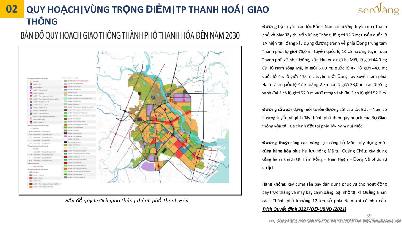 Quy hoạch vùng trọng điểm giao thông TP. Thanh Hóa. Nguồn: Báo cáo nghiên cứu thị trường tỉnh Thanh Hóa