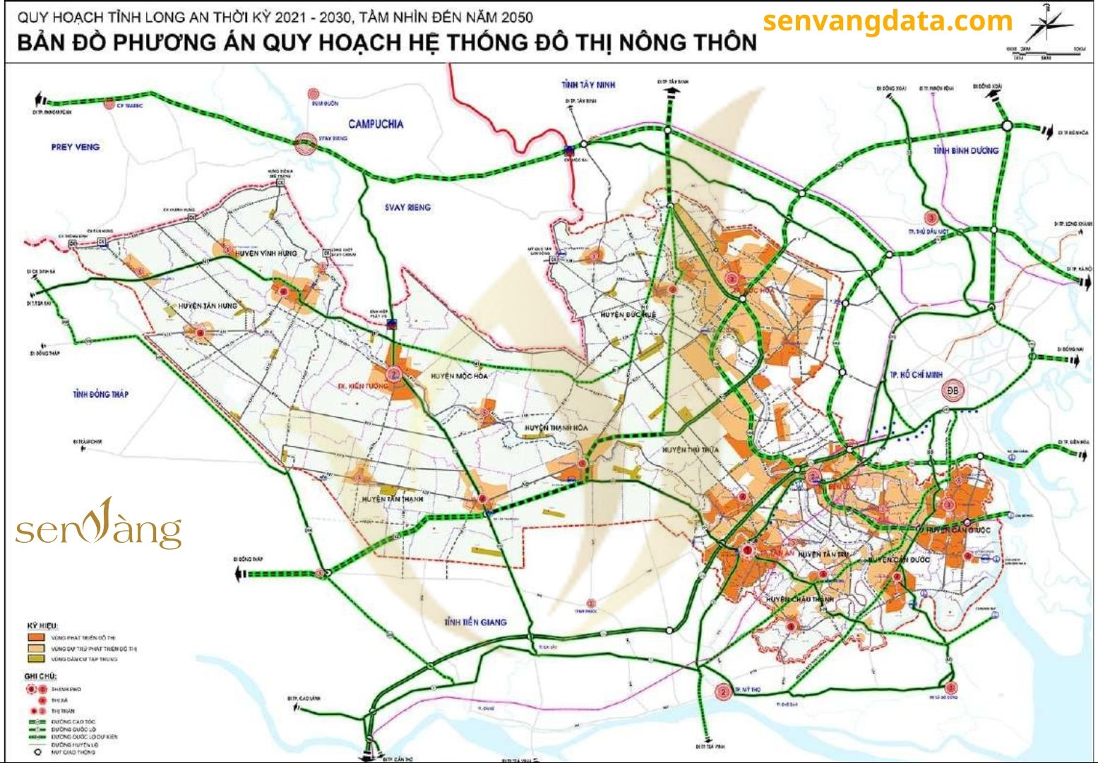 Bản đồ phương án quy hoạch hệ thống đô thị nông thôn. Nguồn: Sen Vàng