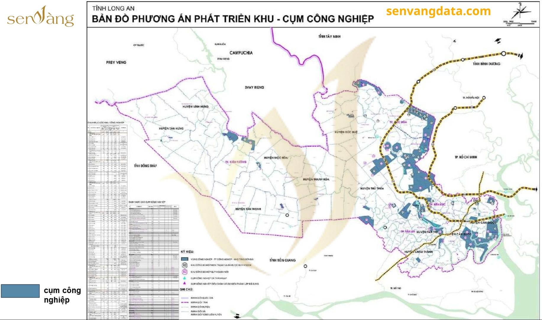 Quy hoạch khu - cụm công nghiệp tỉnh Long An. Nguồn: Sen Vàng