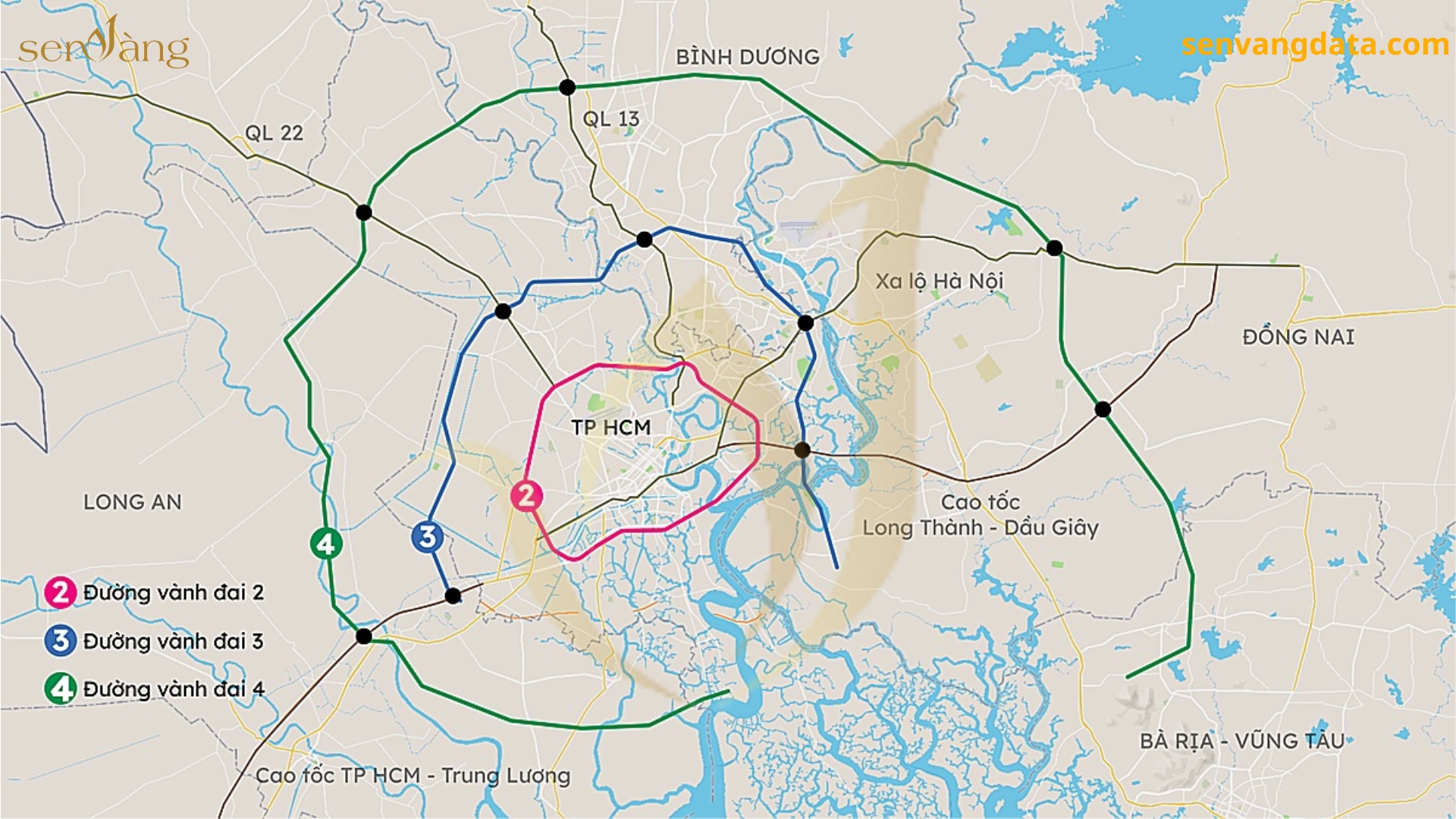 Đường Vành Đai 4 tuyến Long An. Nguồn: Sen Vàng tổng hợp