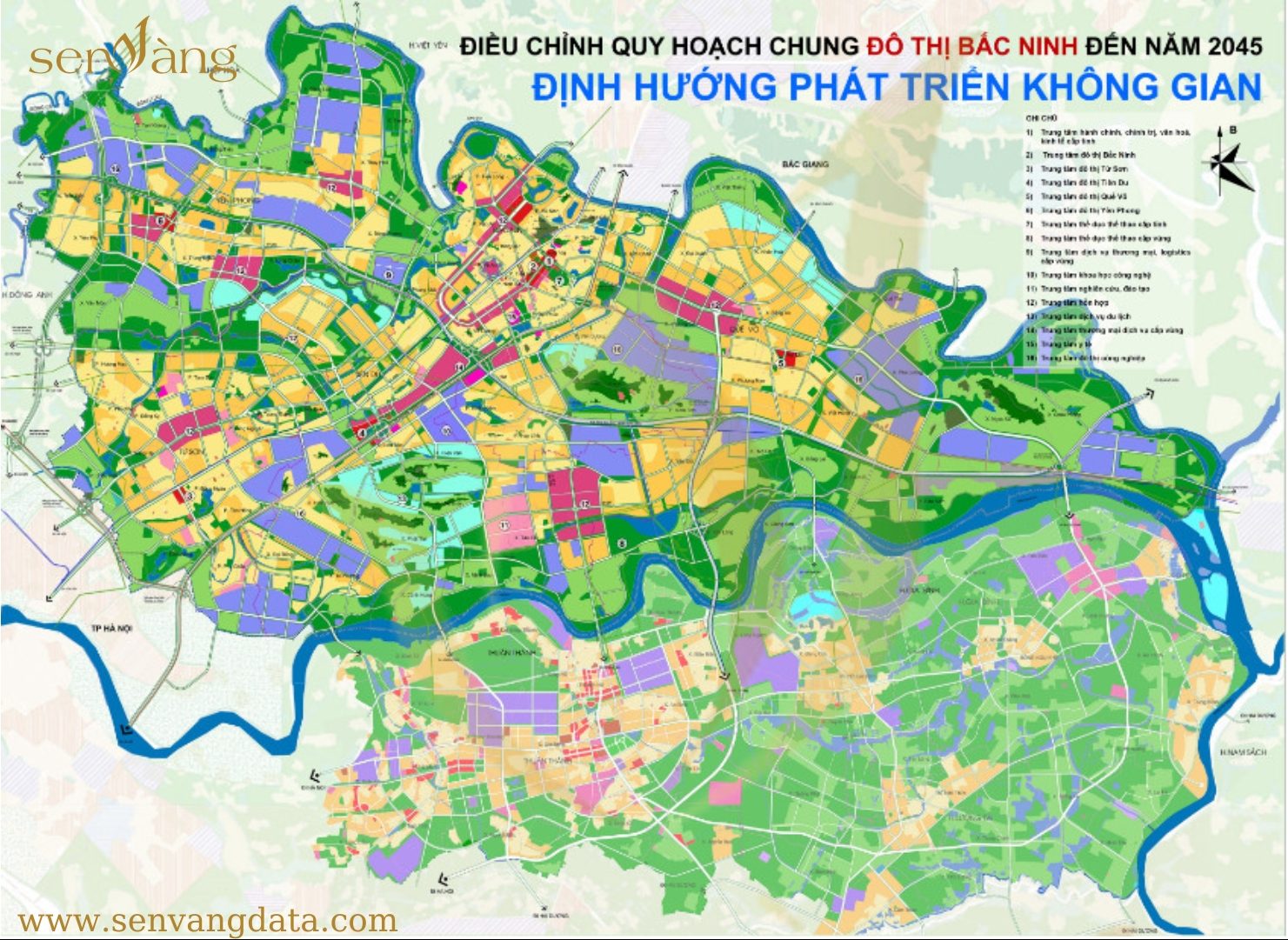 Định hướng phát triển không gian đô thị Bắc Ninh đến năm 2045. Nguồn: Sen Vàng tổng hợp