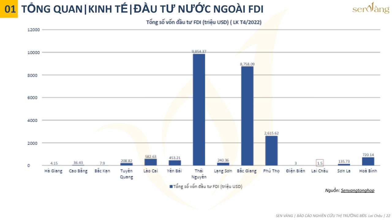 Chỉ số FDI của tỉnh Lai Châu năm 2022. Nguồn: Báo cáo nghiên cứu thị trường BĐS Lai Châu