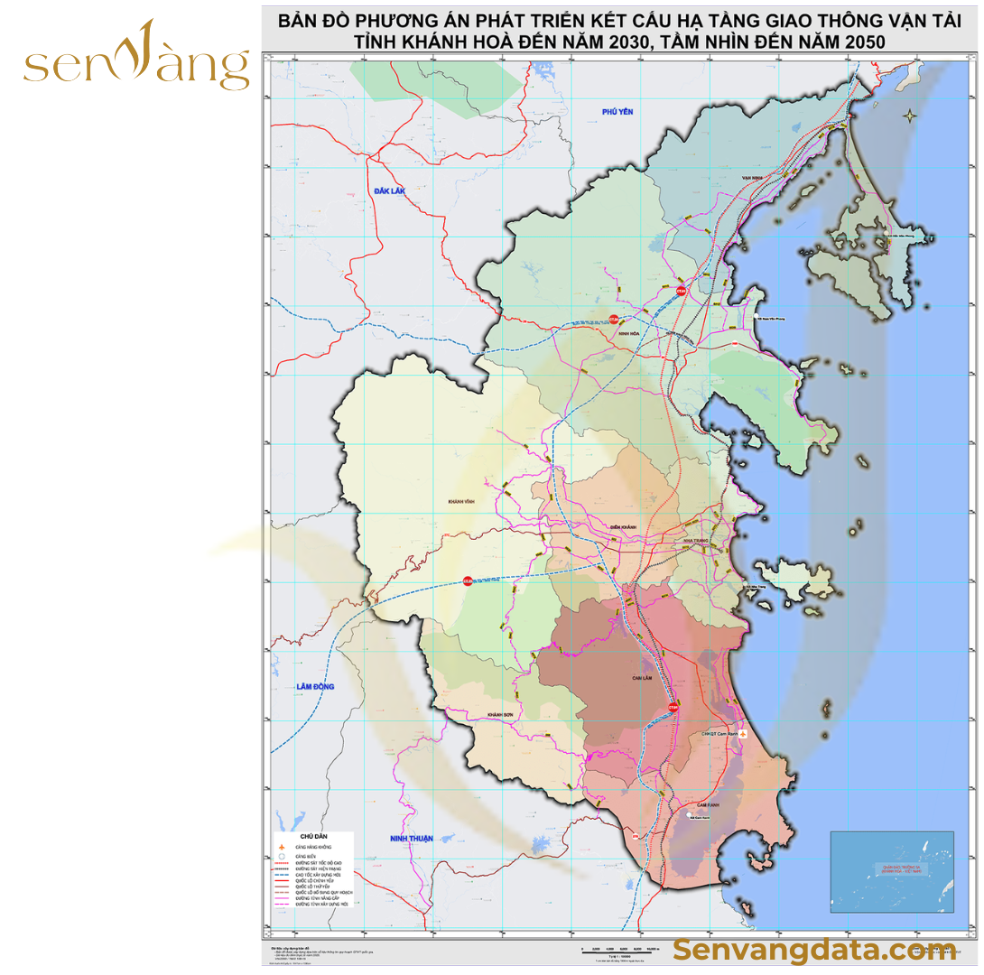 Bản đồ phương án phát triển kết cấu hạ tầng giao thông vận tải tỉnh Khánh Hòa. Nguồn: Sen Vàng tổng hợp