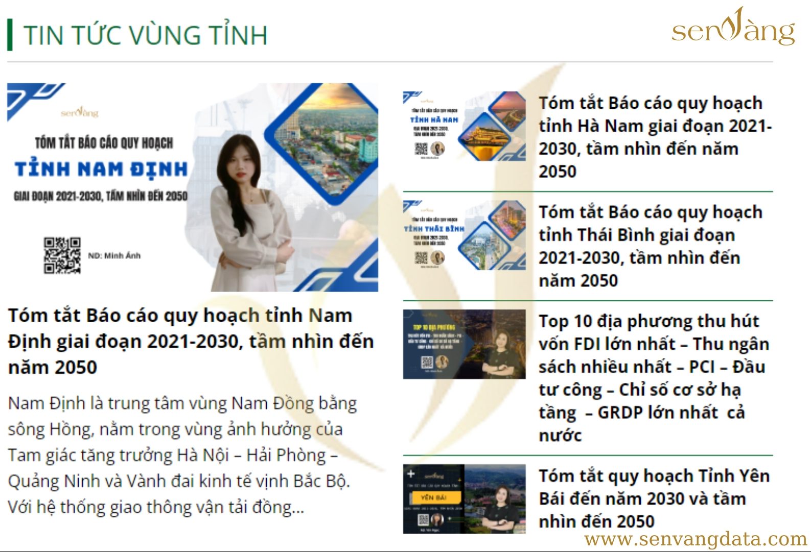 Các bản tóm tắt báo cáo quy hoạch tỉnh trên cả nước do Sen Vàng tổng hợp