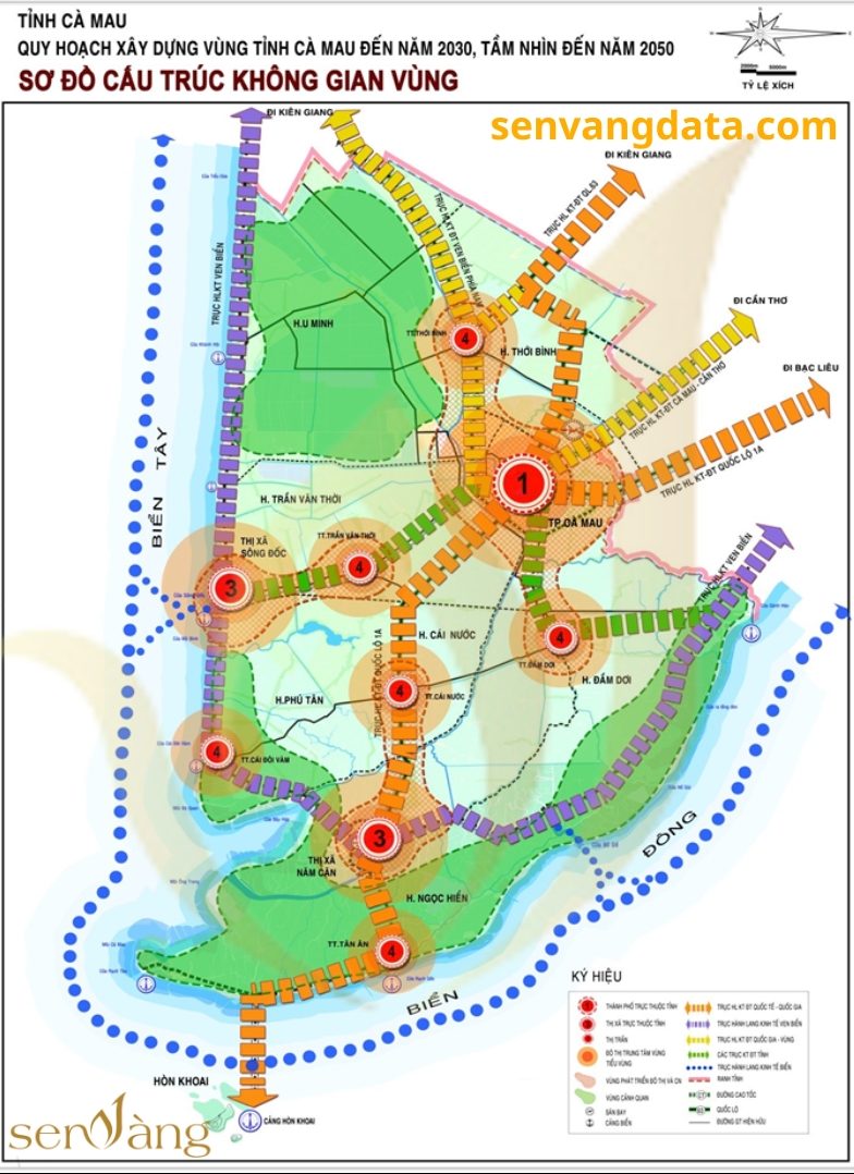 Sơ đồ cấu trúc không gian vùng tỉnh Cà Mau. Nguồn: Báo cáo nghiên cứu thị trường Tỉnh Cà Mau