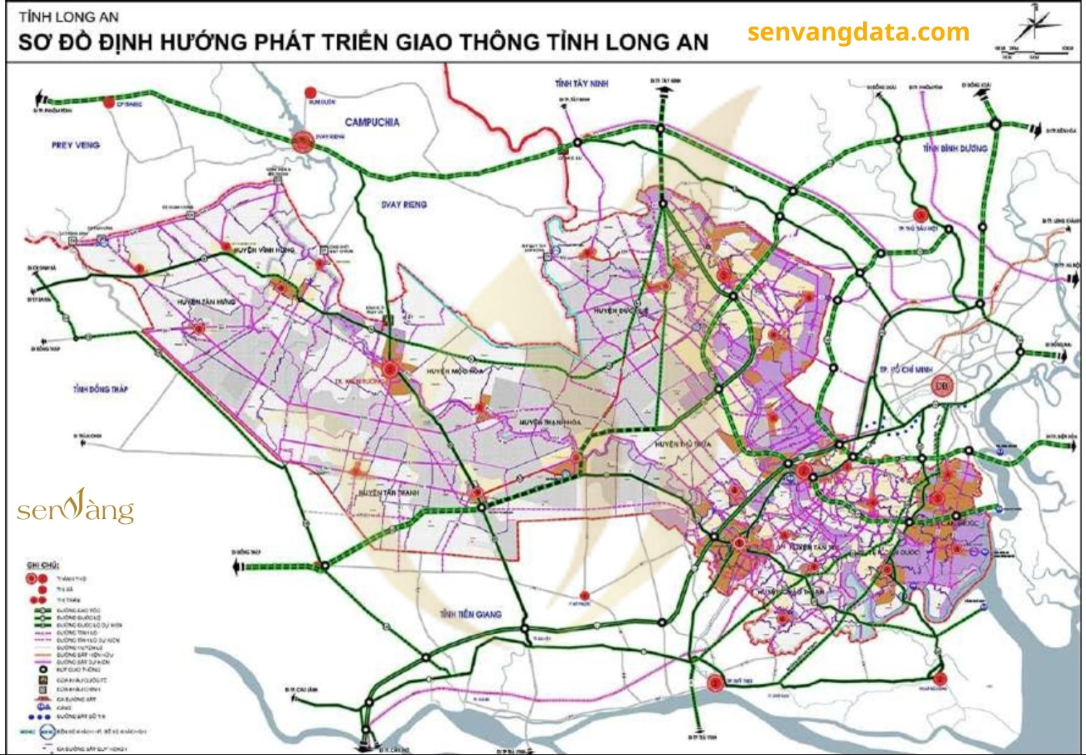 Sơ đồ định hướng phát triển giao thông tỉnh Long An. Nguồn: Sen Vàng