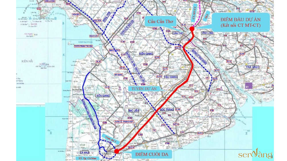 Bản đồ hướng tuyến dự kiến cao tốc Cần Thơ- Cà Mau (Nguồn: Sen Vàng tổng hợp)