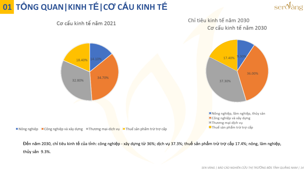 Biểu đồ thể hiện cơ cấu kinh tế tỉnh Quảng Nam năm 2021 (Nguồn: Sen Vàng tổng hợp)