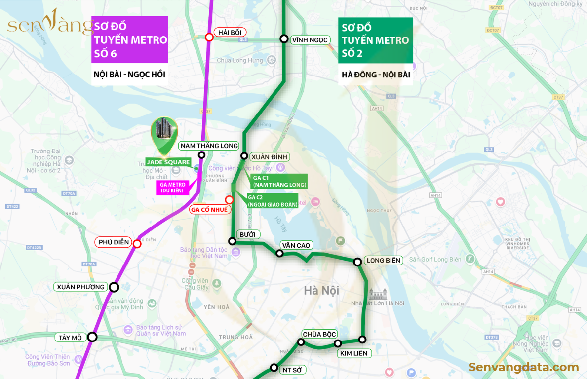 Những tuyến Metro trọng điểm gia tăng giá trị bất động sản cho khu Tây Hồ Tây. Nguồn: Sen Vàng tổng hợp