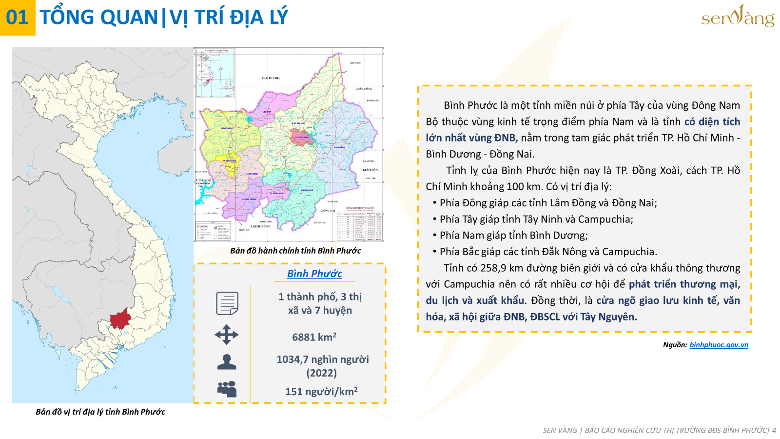 Vị trí địa lý tỉnh Bình Phước. Nguồn: Báo cáo thị trường tỉnh Bình Phước