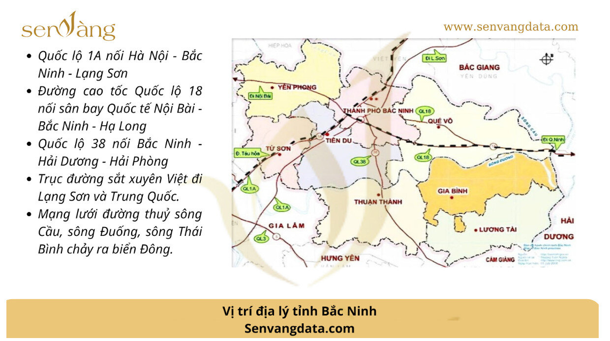 Vị trí địa lý tỉnh Bắc Ninh. Nguồn: Sen Vàng tổng hợp